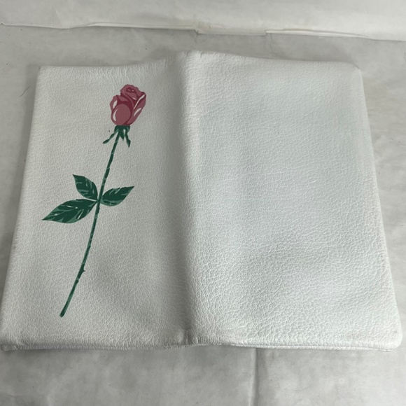 1960s Vintage EK Grab Large Leather Envelope Clutch Handpainted Rose - Picture 11 of 11